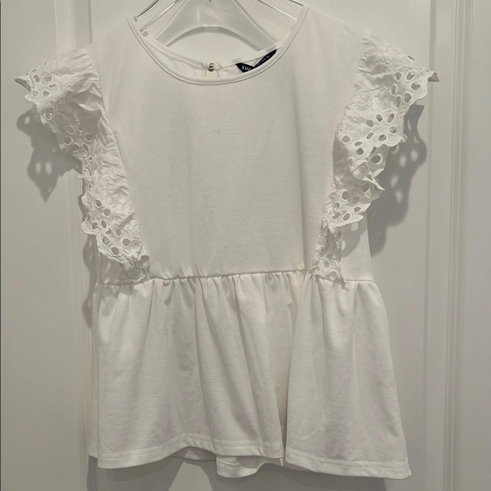 White Eyelet Ruffle Sleeve Top